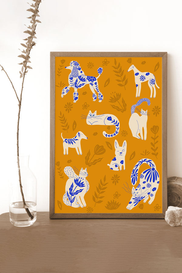 Abstract Floral Pets Art Print Poster (Yellow) | Harper & Blake