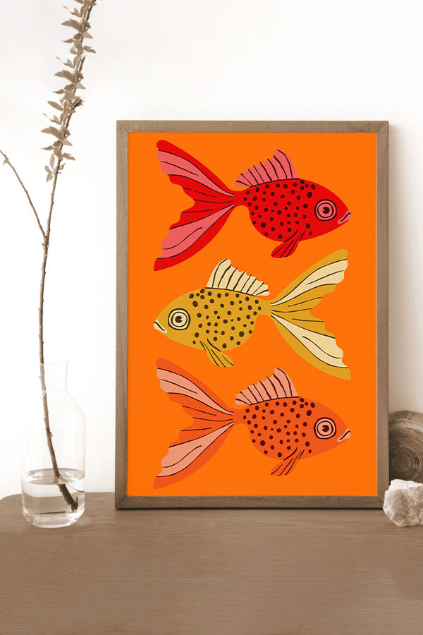 Bold Graphic Three Goldfish Art Print Poster (Orange) | Harper & Blake