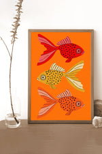 Bold Graphic Three Goldfish Giclée Art Print Poster (Orange)