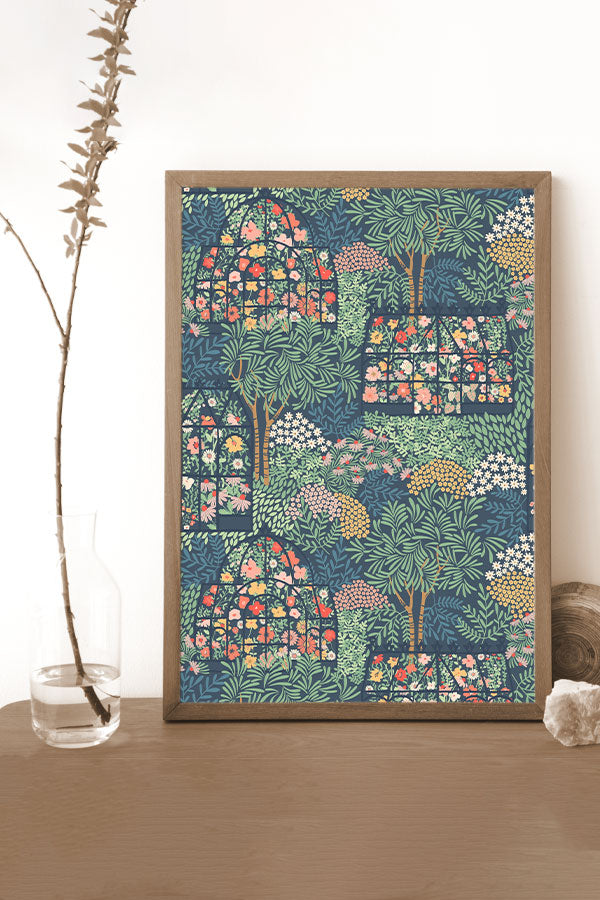 Victorian Flowers Greenhouse by Garabateo Giclée Art Print Poster (Blue) | Harper & Blake