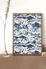Watercolour Mountains By Ninola Design Giclée Art Print Poster (Blue)