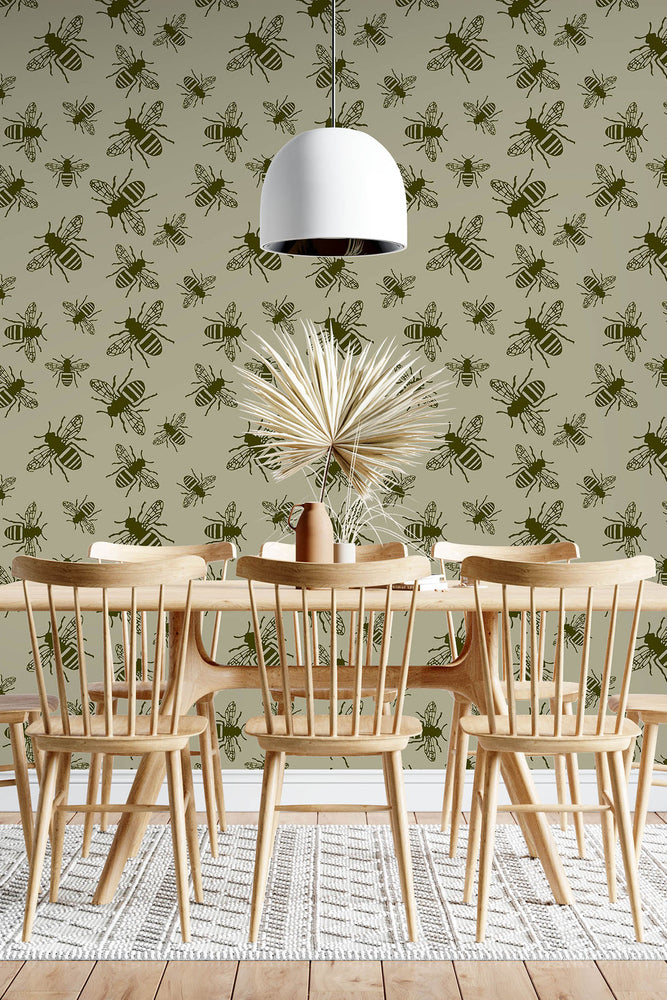 
            
                Load image into Gallery viewer, Bee Print Wallpaper (Moss Green) | Harper &amp;amp; Living
            
        