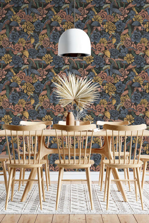 Mushroom Flowers Wallpaper (Blue Black) | Harper & Blake