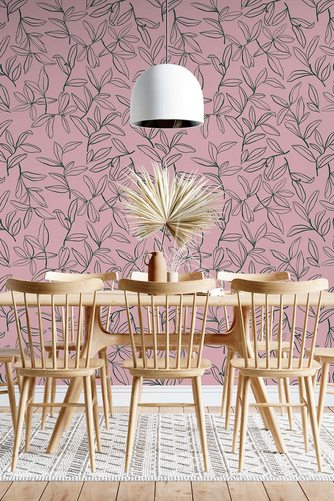 Willow Leaves Wallpaper (Blush Pink) | Harper & Blake