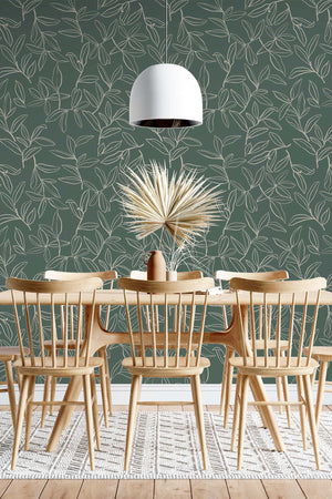 Willow Leaves Wallpaper (Forest Green) | Harper & Blake