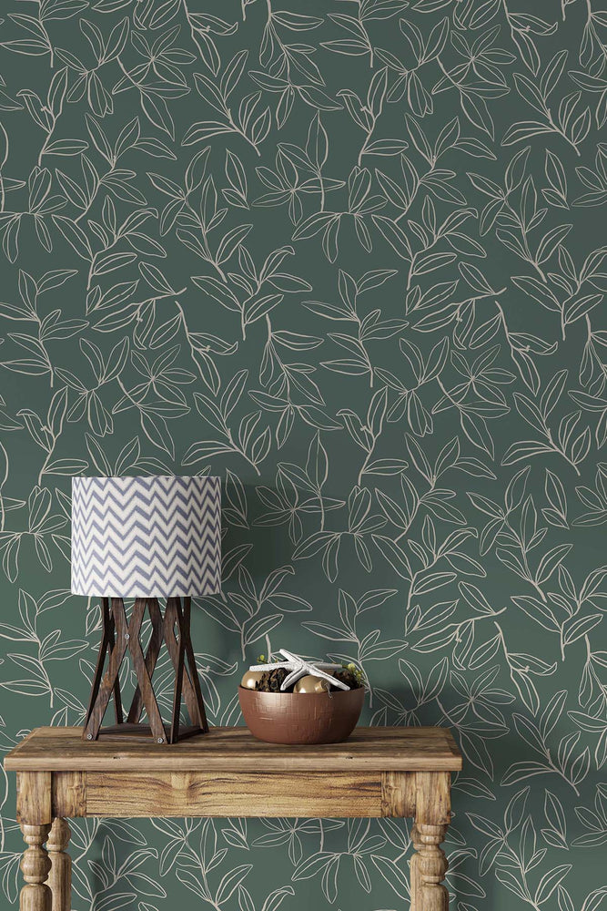 Willow Leaves Wallpaper (Forest Green)
