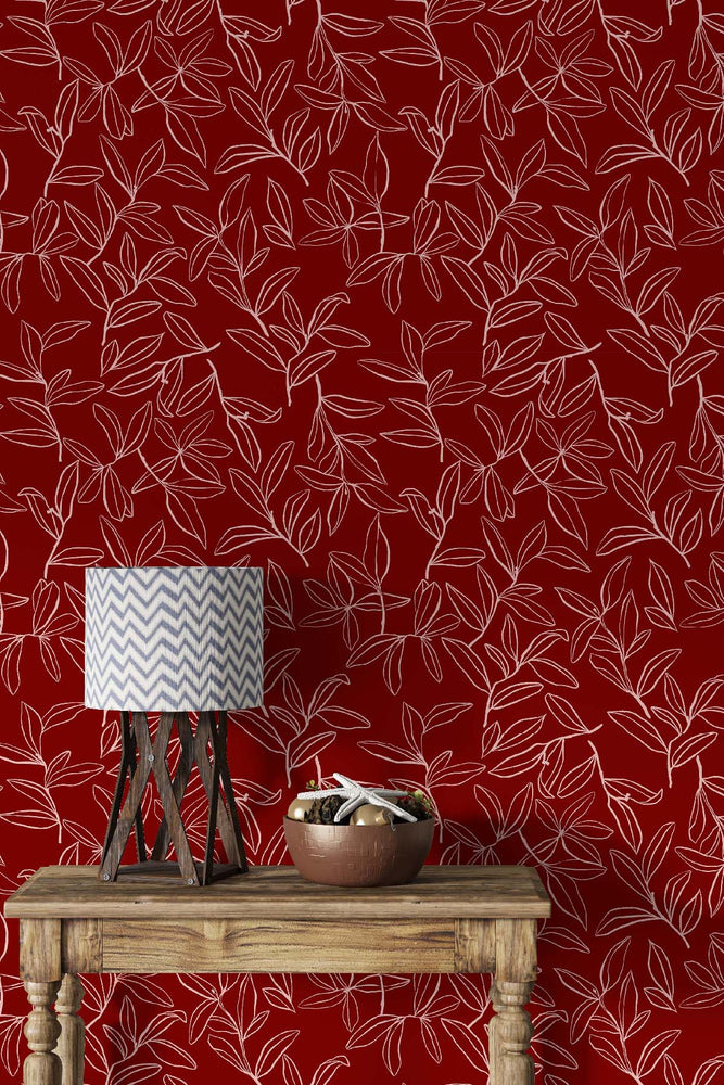 Willow Leaves Wallpaper (Cherry Red)