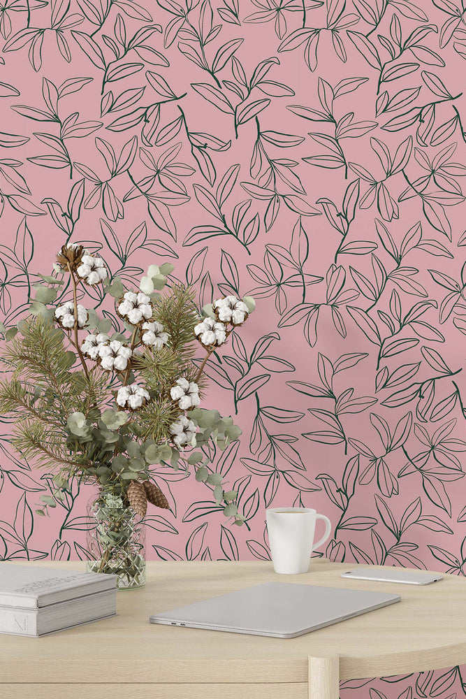 Willow Leaves Wallpaper (Blush Pink)
