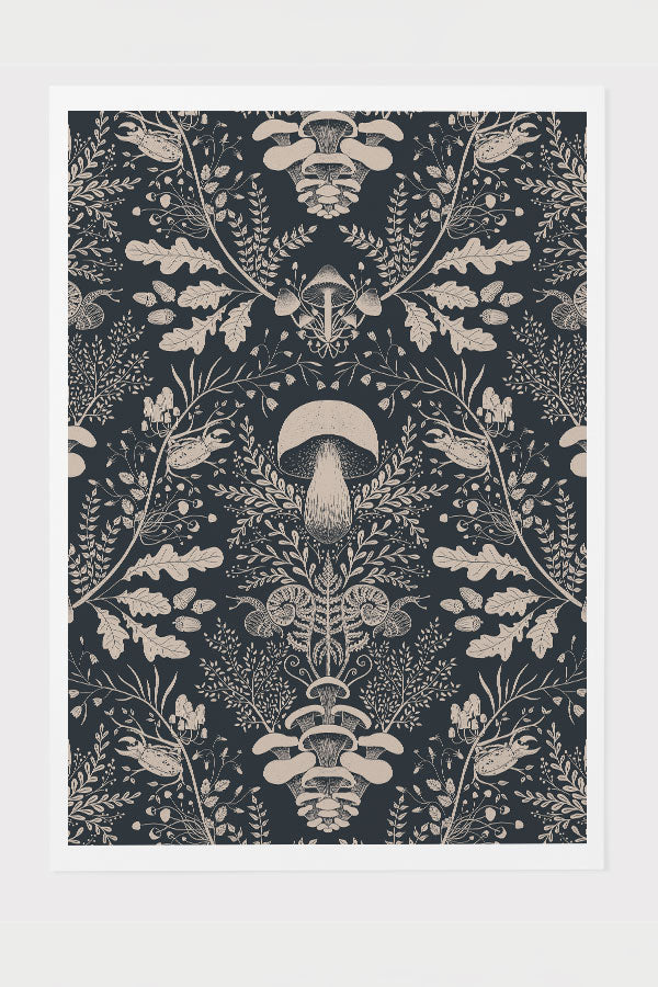 
                  
                    Mushroom Forest Damask by Denes Anna Design Giclée Art Print Poster (Black) | Harper & Blake
                  
                
