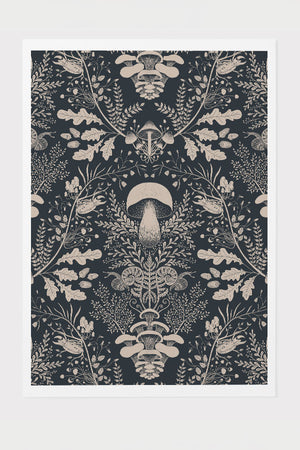 Mushroom Forest Damask by Denes Anna Design Giclée Art Print Poster (Black) | Harper & Blake