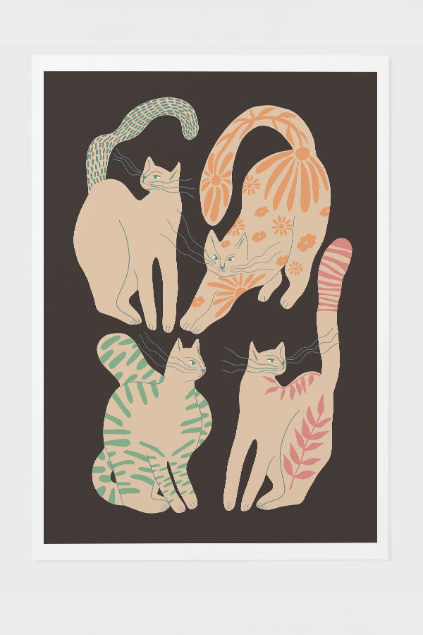 Abstract Floral Cats Art Print Poster (Dark) | Harper & Blake
