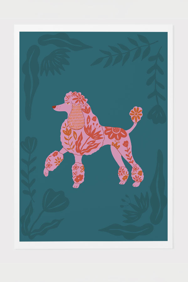 Abstract Floral Pet Poodle Art Print Poster (Teal) | Harper & Blake