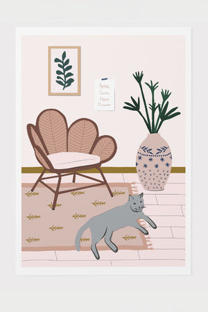 Cat at Home by Ani Vidotto Giclée Art Print Poster (Pink) | Harper & Blake