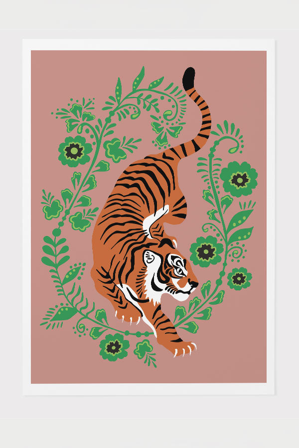 
                  
                    Floral Tiger Art Print Poster (Dusty Pink) | Harper & Blake
                  
                
