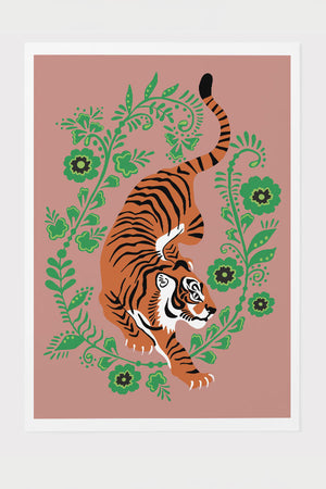 
            
                Load image into Gallery viewer, Floral Tiger Art Print Poster (Dusty Pink) | Harper &amp;amp; Blake
            
        