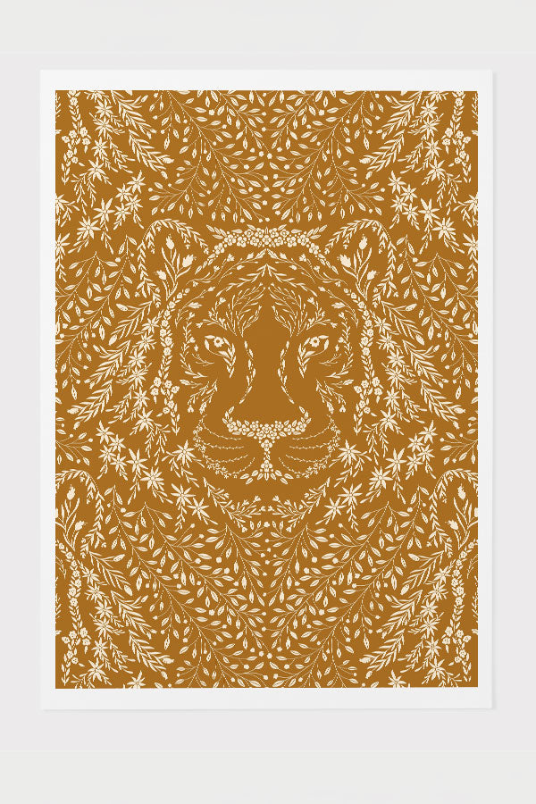 Floral Tiger by Denes Anna Design Giclée Art Print Poster (Burnt Sienna) | Harper & Blake