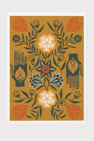 Flower Hands Giclée Art Print Poster Mustard Yellow | Harper & Blake