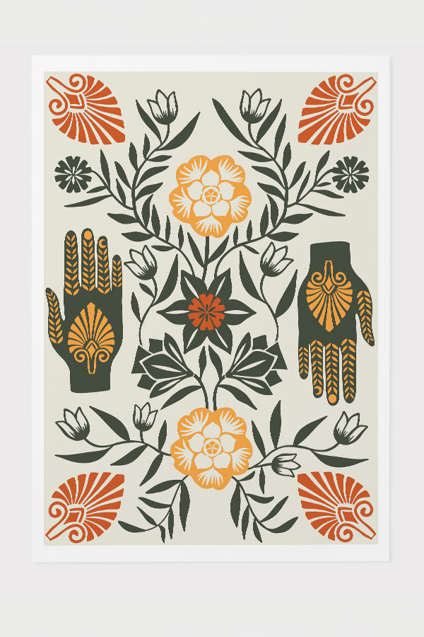 Flower Hands Giclée Art Print Poster Off White Yellow | Harper & Blake