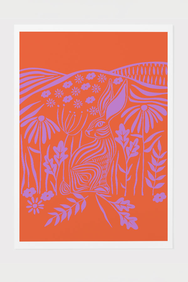 
            
                Load image into Gallery viewer, Flower Rabbit Art Print Poster (Bright Orange) | Harper &amp;amp; Blake
            
        