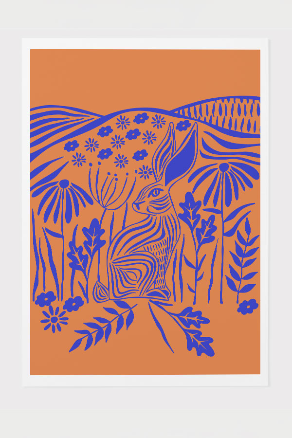 Flower Rabbit Art Print Poster (Orange) | Harper & Blake