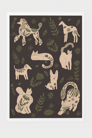
            
                Load image into Gallery viewer, Abstract Floral Pets Art Print Poster (Dark) | Harper &amp;amp; Blake
            
        