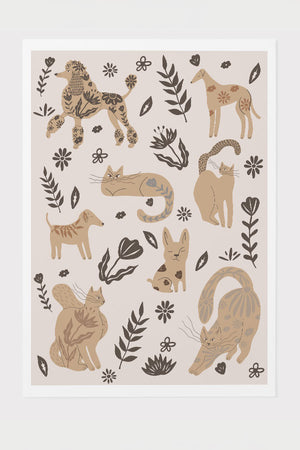 Abstract Floral Pets Art Print Poster (Off White) | Harper & Blake