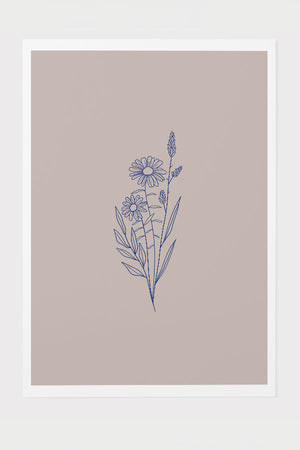 Modern Minimalist Wildflower Giclée Art Print Poster in Beige Blue | Harper & Blake