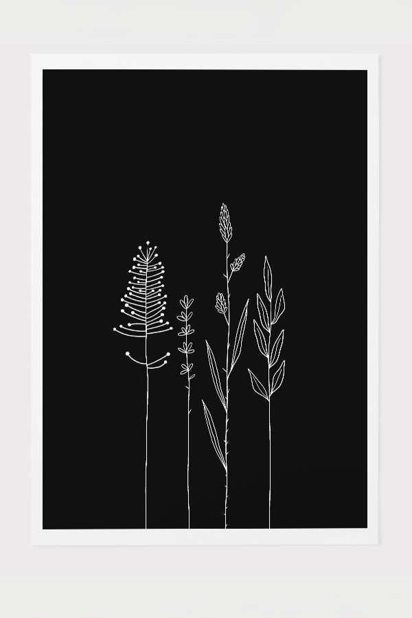 Standing Wildflowers Giclée Art Print Poster in Black | Harper & Blake