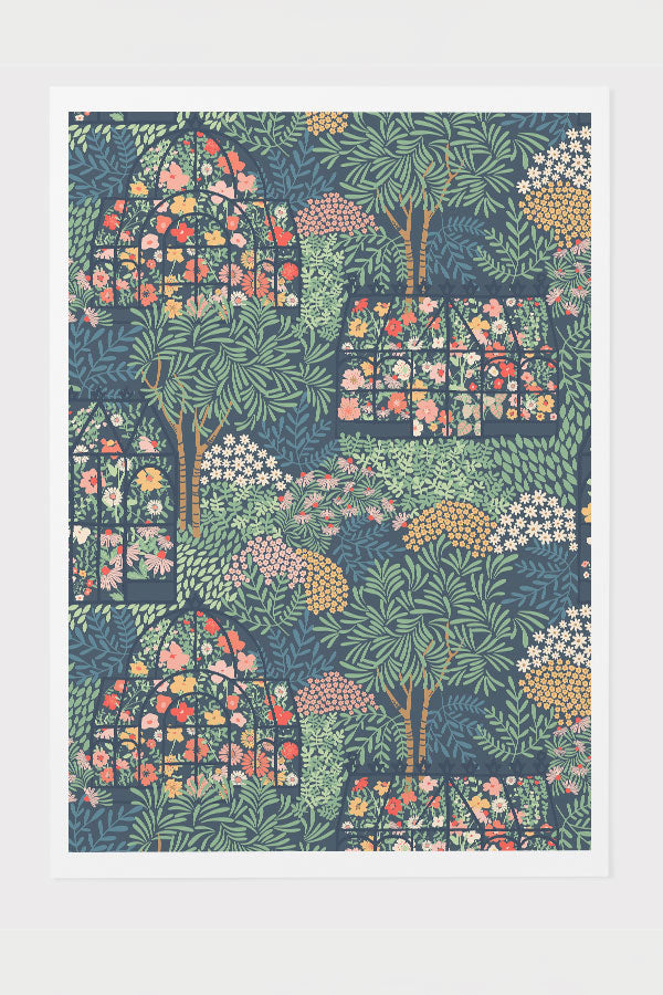 Victorian Flowers Greenhouse by Garabateo Giclée Art Print Poster (Blue) | Harper & Blake