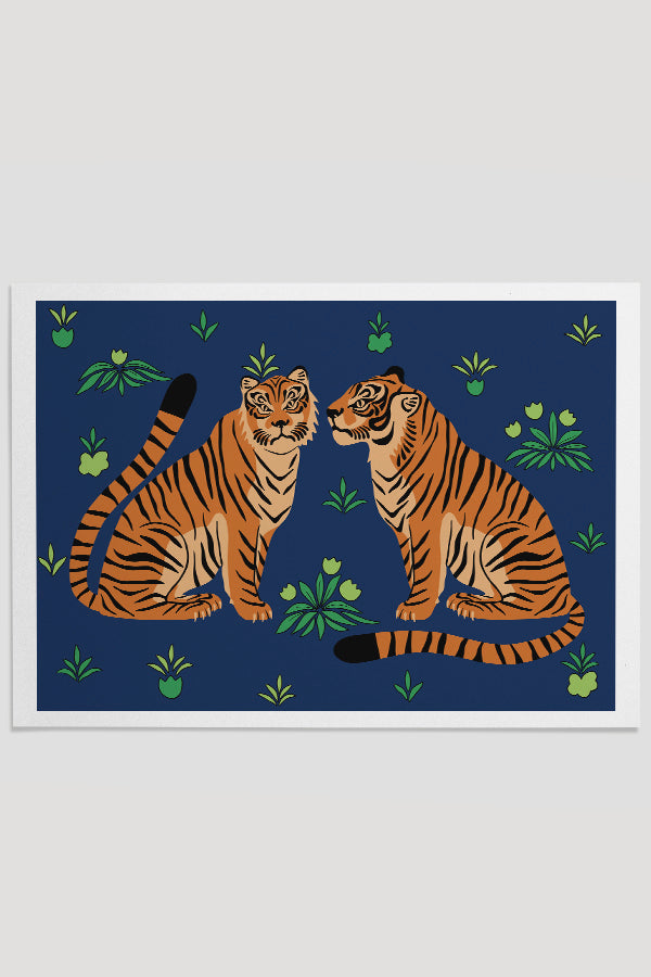 
                  
                    Two Floral Tigers Giclée Art Print Poster (Deep Blue) | Harper & Blake
                  
                