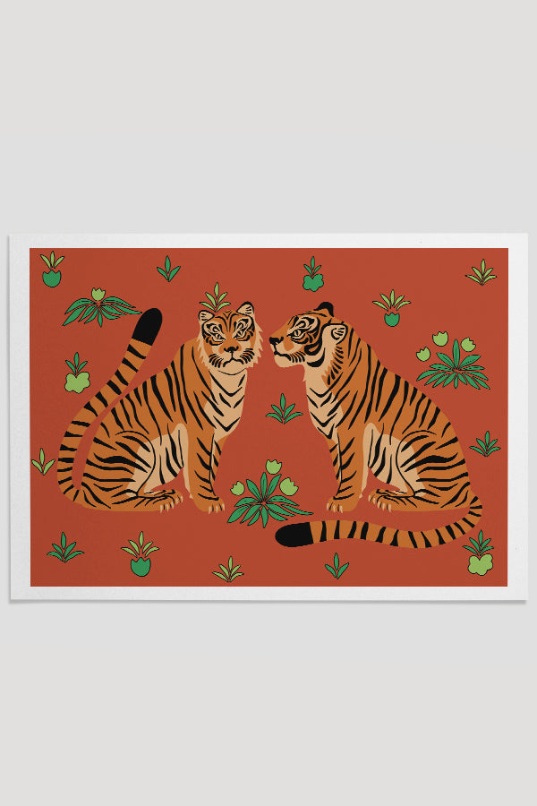 
                  
                    Two Floral Tigers Giclée Art Print Poster (Red) | Harper & Blake
                  
                