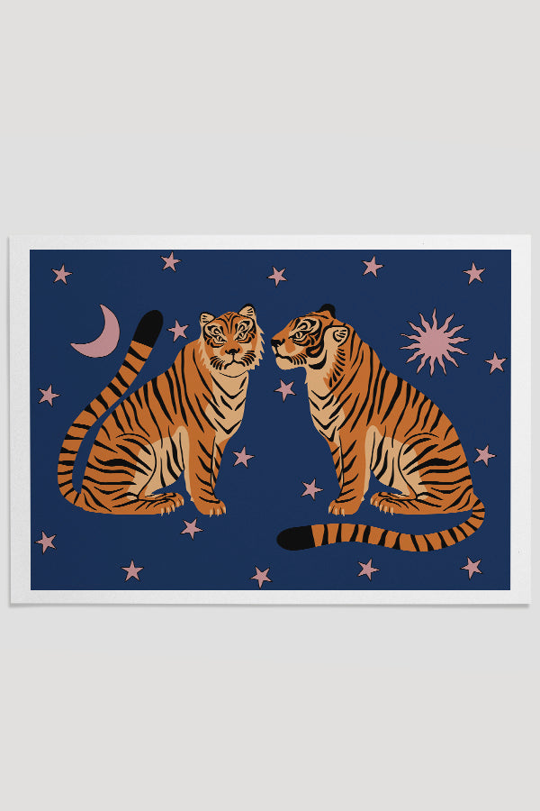 Two Star Tigers Giclée Art Print Poster (Deep Blue) | Harper & Blake