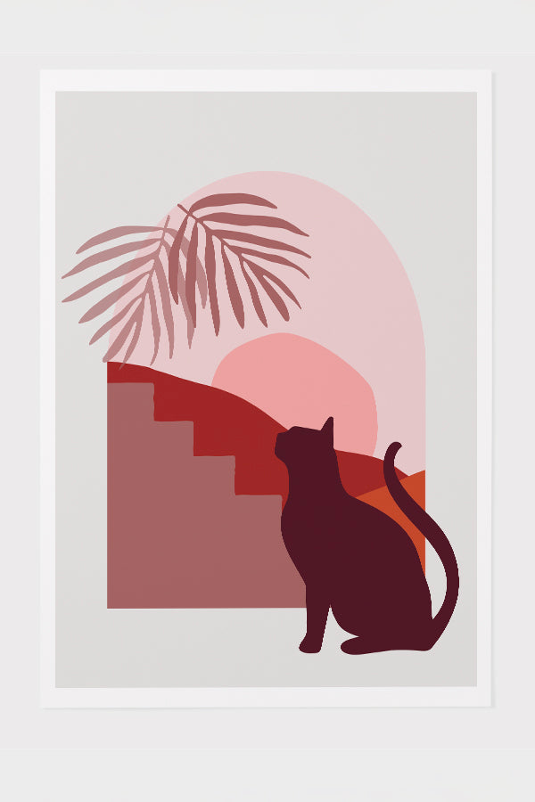 Moon Elements Cat Art Print Poster (Pink) | Harper & Blake