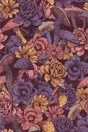 Mushroom Flowers Wallpaper (Burnt Purple) | Harper & Blake