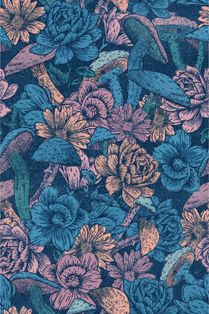 Mushroom Flowers Wallpaper (Blue Bloom) | Harper & Blake