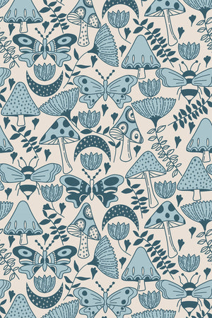 Mushroom Garden Wallpaper (Blue Rise) | Harper & Blake