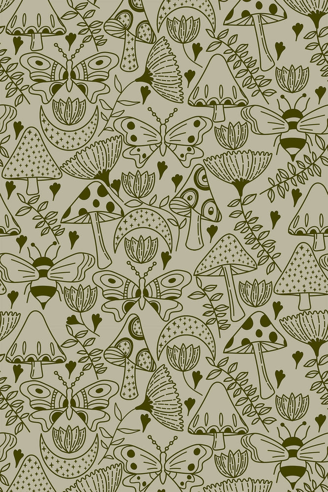 
            
                Load image into Gallery viewer, Mushroom Garden Wallpaper (Moss Green) | Harper &amp;amp; Blake
            
        