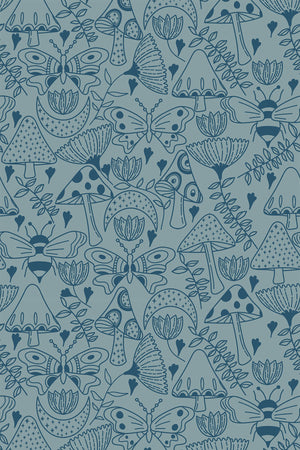 Mushroom Garden Wallpaper (Warm Blue) | Harper & Blake