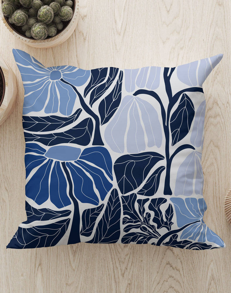 Abstract Flower Square Cushion (Blue) | Harper & Blake