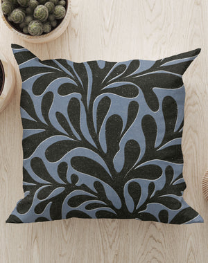 Abstract Plant Square Cushion (Blue Black) | Harper & Blake