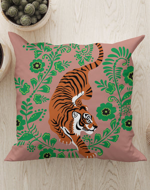 Floral Tiger Square Cushion (Dusty Pink) | Harper & Blake