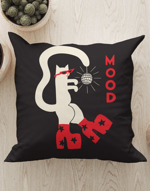 Mood Cat By Aley Wild Square Cushion (Black) | Harper & Blake