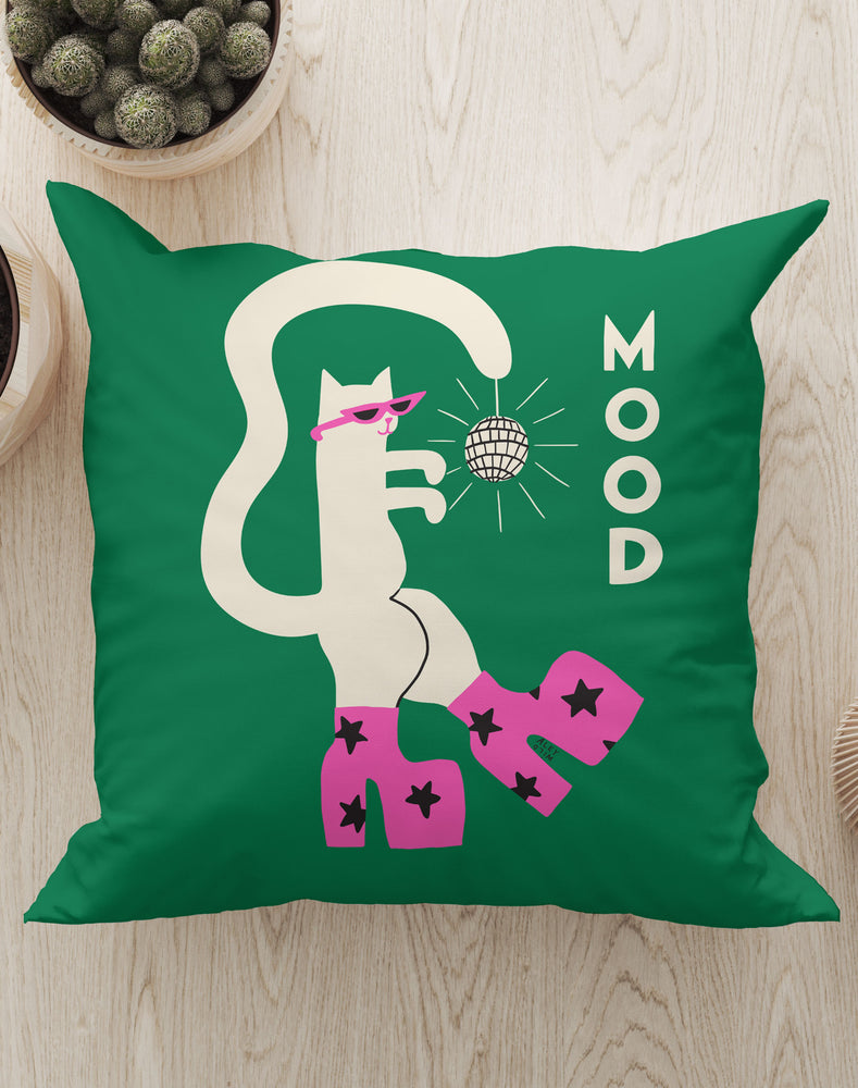 
            
                Load image into Gallery viewer, Mood Cat By Aley Wild Square Cushion (Green) | Harper &amp;amp; Blake
            
        