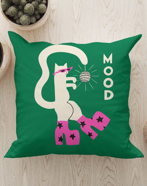 Mood Cat By Aley Wild Square Cushion (Green) | Harper & Blake