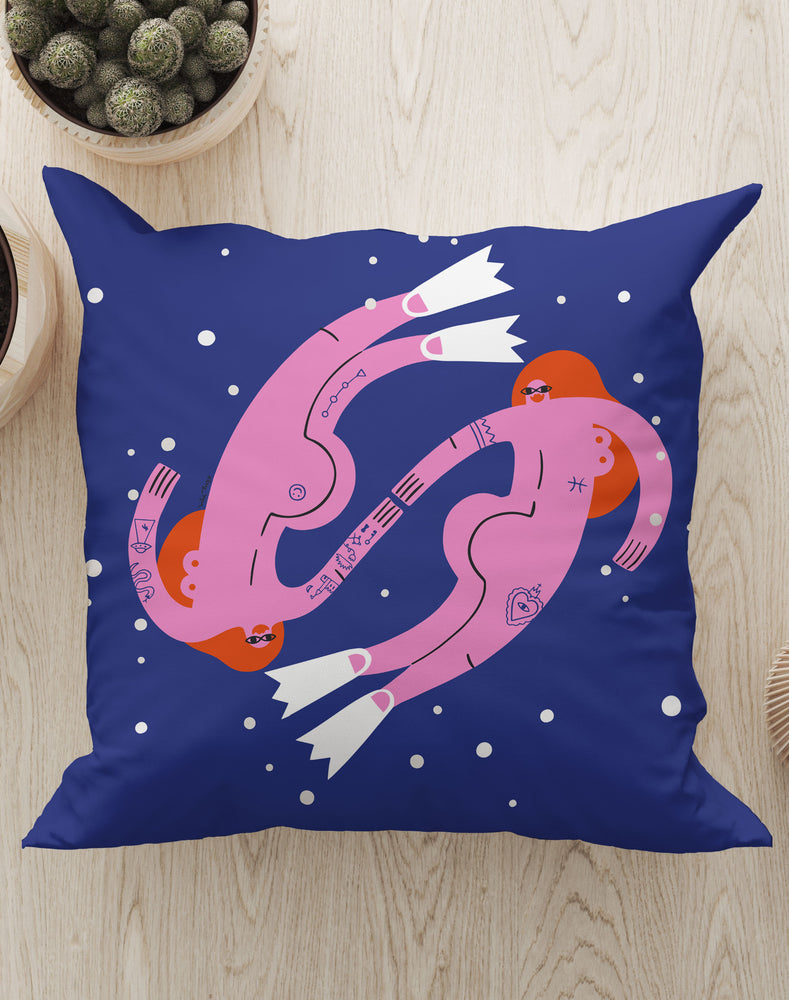 Swirling in the Deep By Aley Wild Square Cushion (Blue) | Harper & Blake