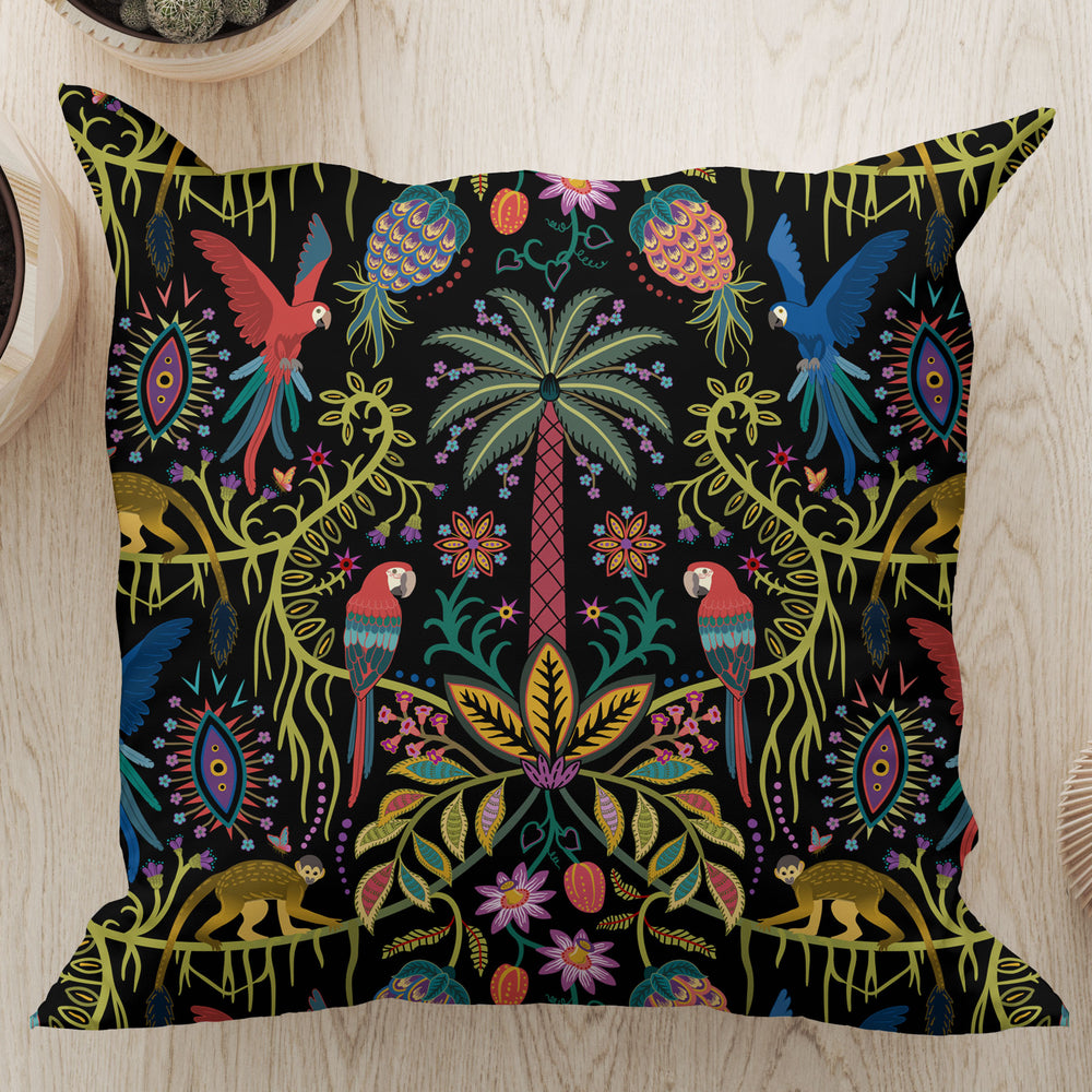 
                  
                    Joyful Jungle by Misentangledvision Square Cushion (Black) | Harper & Blake
                  
                