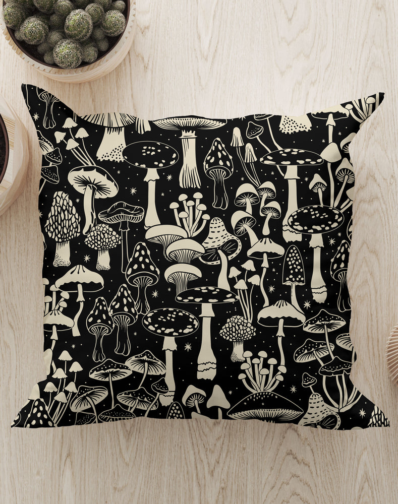 Mushroom Collection by Misentangledvision Square Cushion (Black) | Harper & Blake