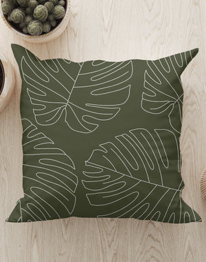 Monstera Plant Leaves Square Cushion (Khaki) | Harper & Blake