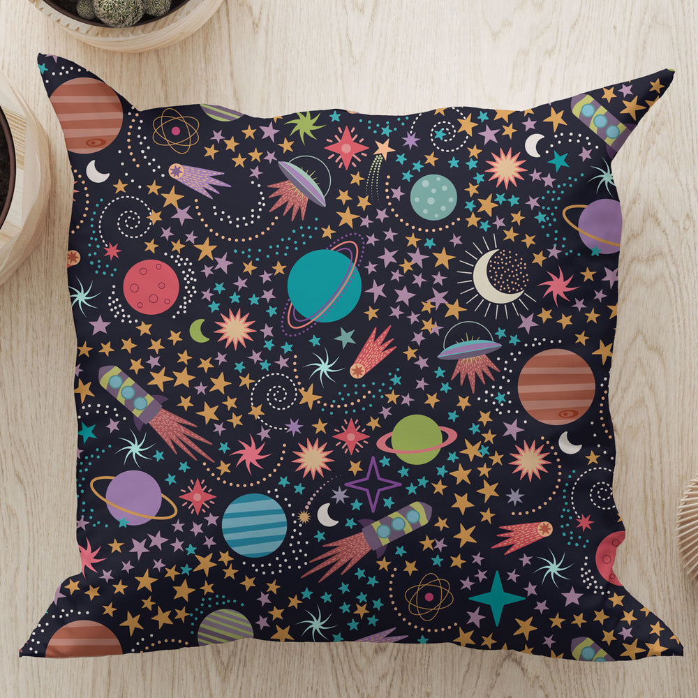 
                  
                    Space Adventures by Misentangledvision Square Cushion (Black) | Harper & Blake
                  
                