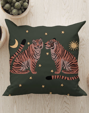 
            
                Load image into Gallery viewer, Two Star Tigers Square Cushion (Dark Green) | Harper &amp;amp; Blake
            
        